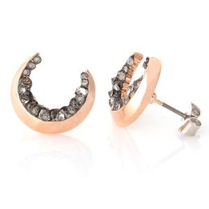 New Crescent Moon Rose Gold & Black CZ Earrings